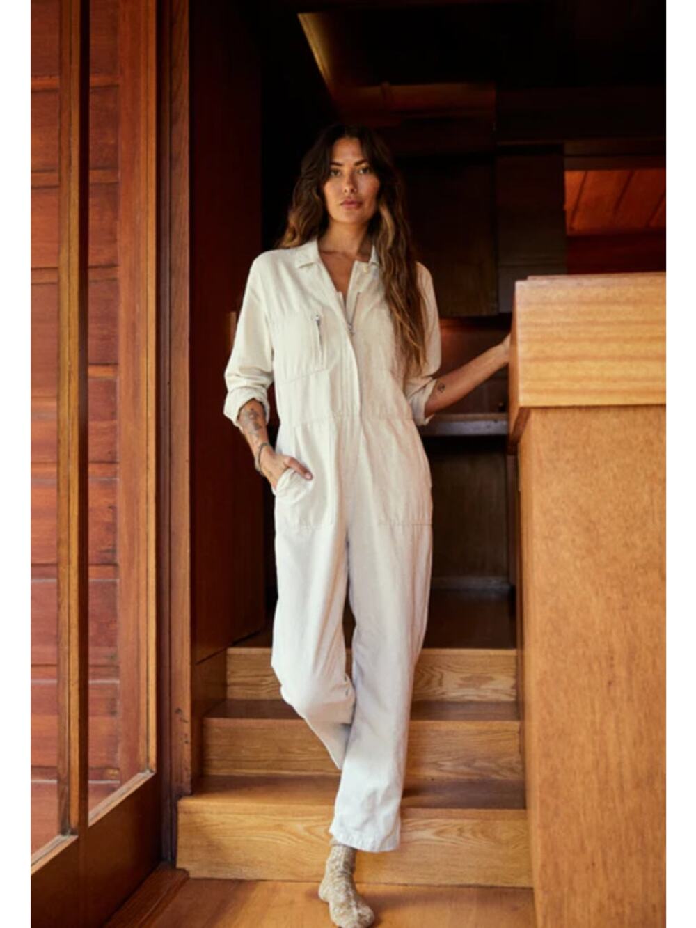 Outerknown STATION Long Sleeve Utility Jumpsuit in Natural Size M NWT $178